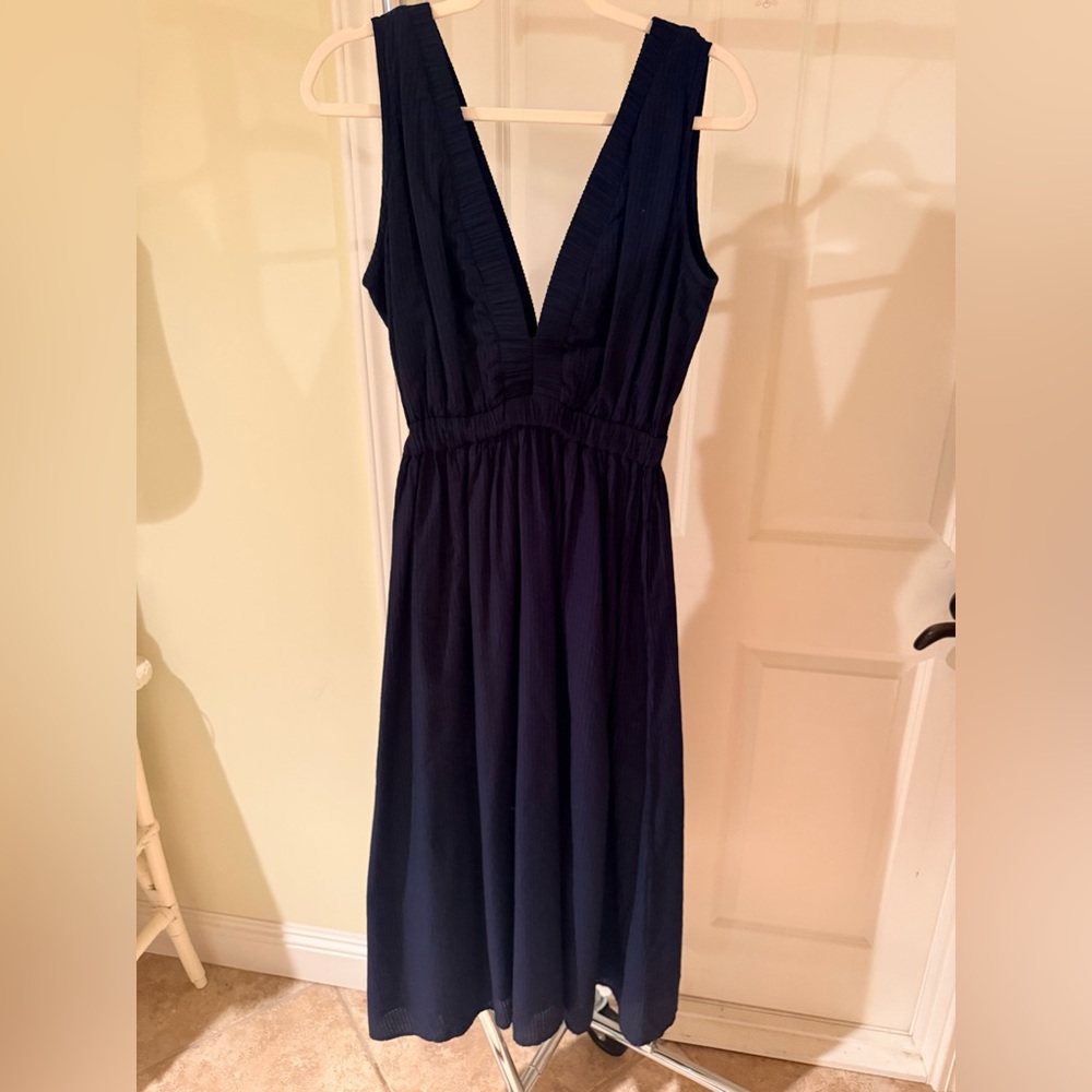 We Are Sundays Navy Blue seersucker Sleeveless Dress